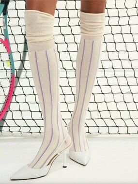 For Love & Lemons Slouchy Thigh High Varsity Chic Sporty Prep Stripe Socks--BNWT